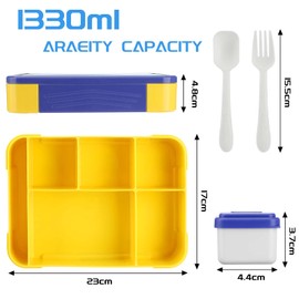 Litimkat Brotdose Kinder mit Fächern,1330 ml auslaufsichere Lunchbox, geeignet für Schule,Picknick,Reise-Lunchbox,geeignet für Erwachsene, Mädchen & Jungen, mikrowellen-/spülmaschinenfest(Blau)