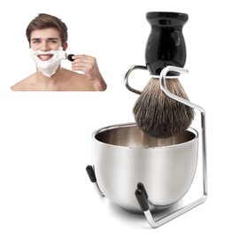 Premium Shaving Brush Set with Luxury Badger Brush, Soap Bowl, Shave Stand Holder Stainless Steel with Bowl Kit Compatible for Men