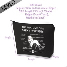 LEVLO Funny Great Pyrenees Lovers Gifts The Anatomy of A Great Pyrenees Cosmetic Bags Pyrenean Mountain Dog Veterinary Mom Travel Toiletry Bags (Great Pyrenees-black)