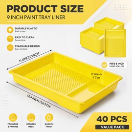 40 Pcs 9 Inch Disposable Paint Tray Liner, Yellow