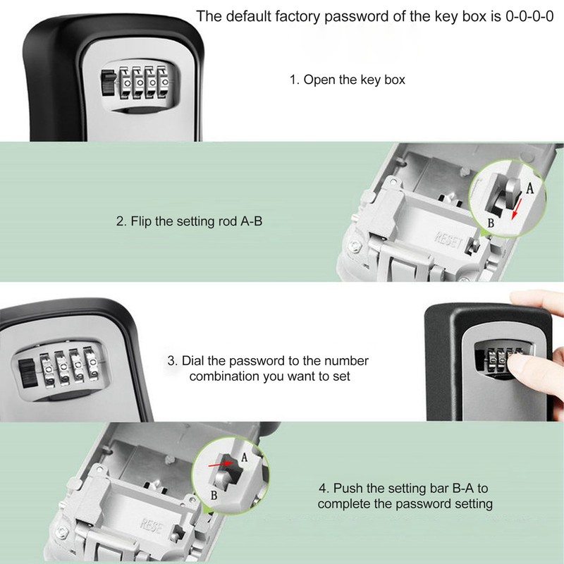 Key Lock Box Wall Mounted Multifunctional 4 Digit Combination Lock