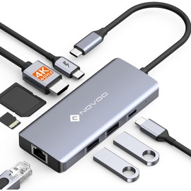 NOVOO USB C Hub 4K@60Hz HDMI 8-in-1 USB C Adapter Gigabit Ethernet Docking Station with 100W PD, SD/TF Card Reader, 2 USB-A 3.0+1 USB-C Data Ports for MacBook Pro, MacBook Air, HP and More Type C