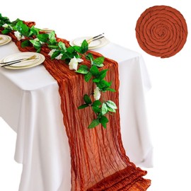 Terracotta Cheese Cloth Table Runner, 90 x 400 cm, Cheese Cloth Table Runner, Cheesecloth, Semi-Transparent Table Runner, Boho Gauze Tablecloth for Vintage Wedding, Birthdays, Baby Shower Table