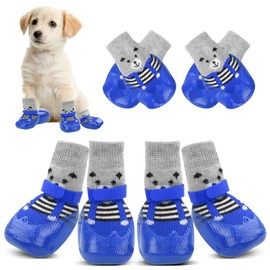 YAODHAOD Anti-Slip Dog Socks for Hardwood Floors,Dog Shoes Hot/Cold Pavement to Prevent Licking Paws,Dog Boots & Paw Protector, Traction Control Booties for Small Dogs(4PCS)(Blue, Small)