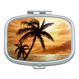 Sunset on Tropical Beach with Palm Trees Hawaii Orange Rectangle Pill Case Trinket Gift Box