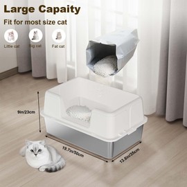 Stainless Steel Litter Box with Lid, Extra Large High Sided Cat Litter Trays, Litter Box with Anti-Slip Cat Litter Mat and Scoop Easy Clean Detachable