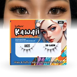 Laflare Kawaii 3D Anime Faux Mink Lash | Manga Lashes | Japanese Style Cosplay Lashes | Spiky 8D Wispy False Eyelashes Full Strip Doll Lashes. (AK03)