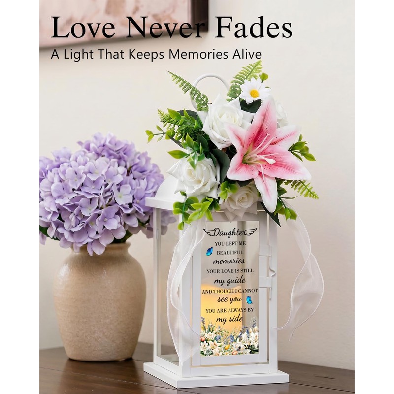 Memorial Lantern with Flower, Sympathy Gift for Loss of Daughter,