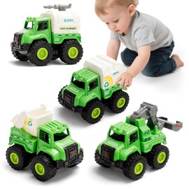 4 Pack Garbage Truck Toys for Toddlers – Push and Go Recycling Trucks for Boys and Girls Ages 2-5, Friction Powered Sanitation Vehicles with Realistic Details, Eco-Friendly Trash Truck Toy Set