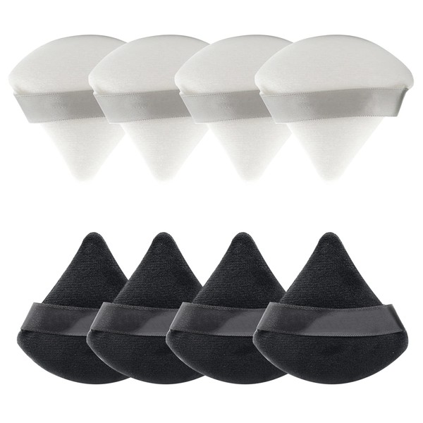 8 PCS Pure Cotton Powder Puff Face Triangle Sponge Ultra Soft Makeup Puffs Reusable Washable Face Powder Sponges Puff Cosmetic Foundation Sponge With Strap For Loose Pressed Body Powder Under Eye
