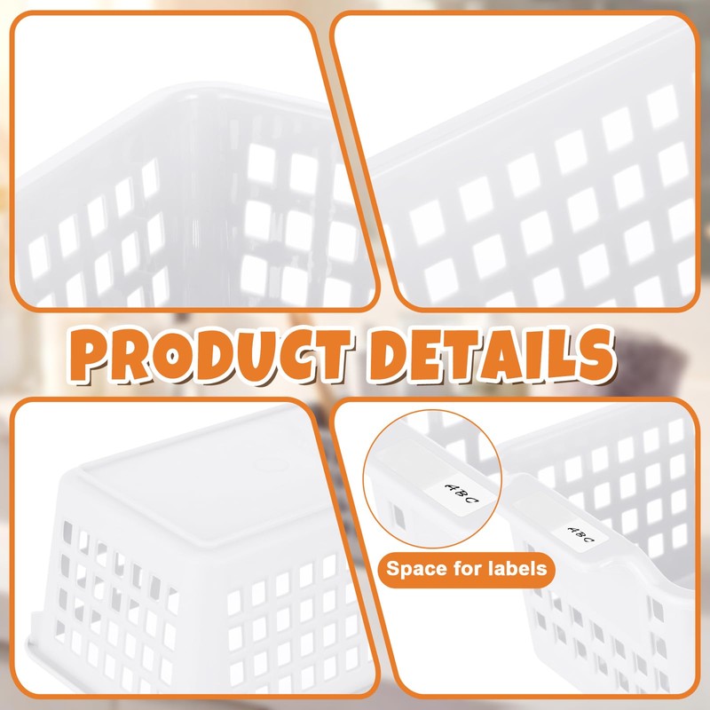 Domensi 12 Pcs Slim Plastic Storage Baskets for Organizing Back