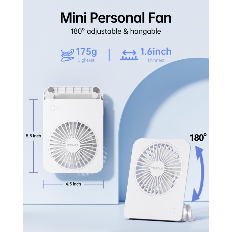 TriPole Desk Fan Small Portable Fan 2000 mAh Rechargeable Battery