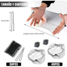 Kit de 90 Piezas, Redes para Cabello y Horquillas Invisibles, Negro Red para ballet y red para cabello cocina con malla elástica para chongo, danza, enfermería, pelucas y uso diario