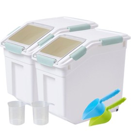 Dog Food Storage Containers 25lb, Large Pet Food Storage Containers, Airtight Pet Food Bin with Locking Lid, Measuring Cup, Scoop & Wheels, Dog Treats Dry Food Sealed Bucket, Green, 2 Packs