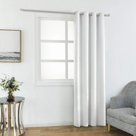 Laneetal Blackout Curtain with Eyelets, 1 Piece, Lightweight Thermal Curtain, Opaque Blackout Curtain in White, 135 x 245 cm, Thermal Curtain for Bedroom, Opaque