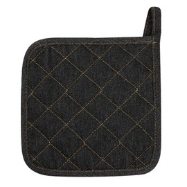 Denim Potholders Kitchen Everyday Basic 8 Inch 100% Cotton Pot Holder Heat Resistant Large Coaster Hot Pads Kit Trivets Set for Cooking and Baking Set of 3 Black