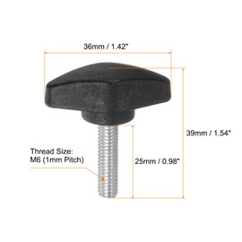 HARFINGTON 4pcs Tee Wing Knobs Thumb Screws M6 x 25mm Standard Male Thread Plastic T Knobs Handles Hand Clamping Knobs Grip Thumbscrew, Black