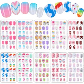 Maitys 240 Pcs Children False Nails Christmas Kids Girls Press on Short Artificial Holiday Fake Nails Pre Glue Full Cover Acrylic Nail Kit for Children Girl Nail Decoration, 10 Boxes(Unicorn, Rabbit)
