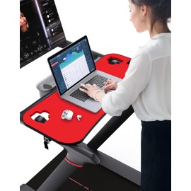 Qsxou Treadmill Desk Attachment, Tread Tray Accessories Laptop Stand with Tablet Holder and Edge Protector Compatible with Peleton,Treadmill Workstation for Home/Office Red