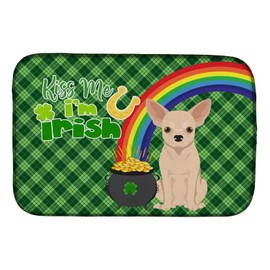 Caroline's Treasures WDK4785DDM Fawn Chihuahua St. Patrick's Day Dish Drying Mat Absorbent Dish Drying Mat Pad for Kitchen Counter Dish Drainer Mat for Countertop, 14 x 21", Multicolor