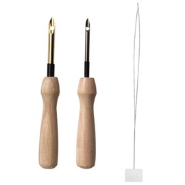 Gnognauq 2 Sets Sewing Embroidery Kit Wooden Handle Embroidery Pens Punch Needle Weaving Tools for DIY Craft Stitching Applique Embellishment