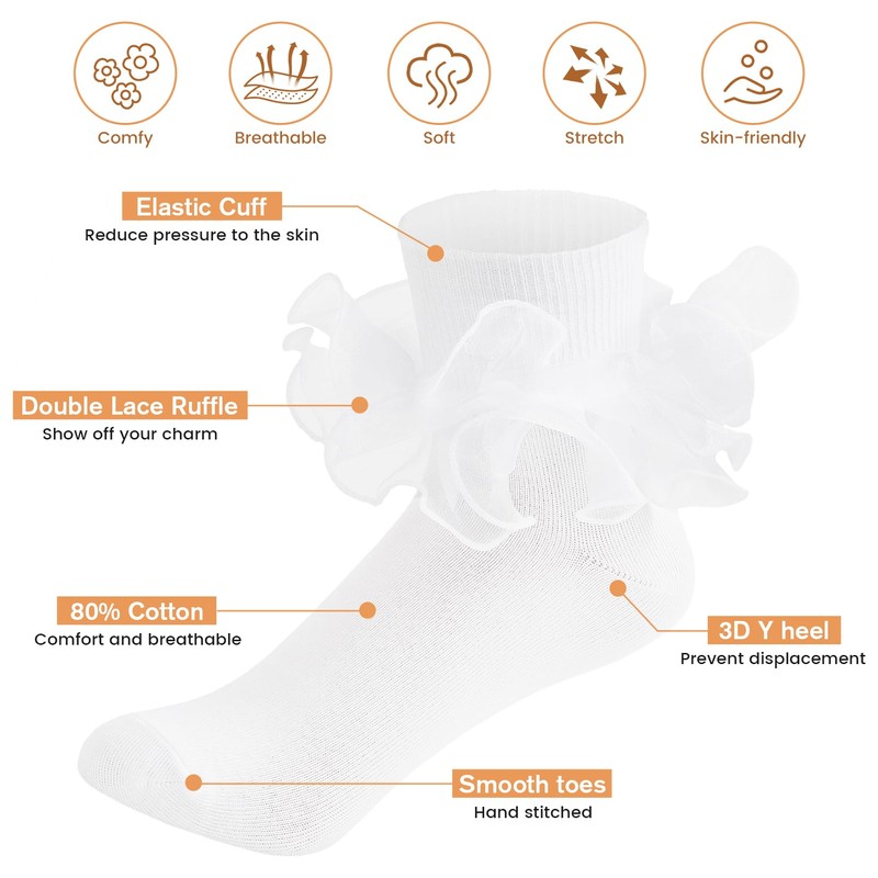 Komorebi Big Ruffle Ankle Socks Women-Lace Frilly Cute Socks-Soft Cotton