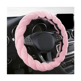 MUQIDA Fluffy Car Steering Wheel Cover, 15 Inch Warm Plush Auto Wheel Cover Non-Slip Protector, Universal Soft Fur Steering Wheel Decor Cute Interior Accessories for Most Vehicles (Pink)