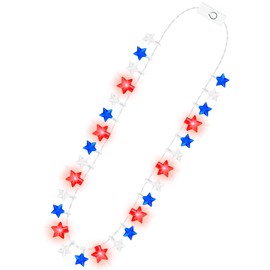 EOBOH 4th of July Accessories, Light up Necklace Independence Day, Red White Blue Star Patriotic Fourth of July Necklace Party Favor, Glow Star Accessories for Memorial Veterans Day Parades Party