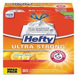 Hefty Ultra Strong Tall Kitchen Bags, 13Gal.9 Mil, White, Citrus Twist, 80/Box