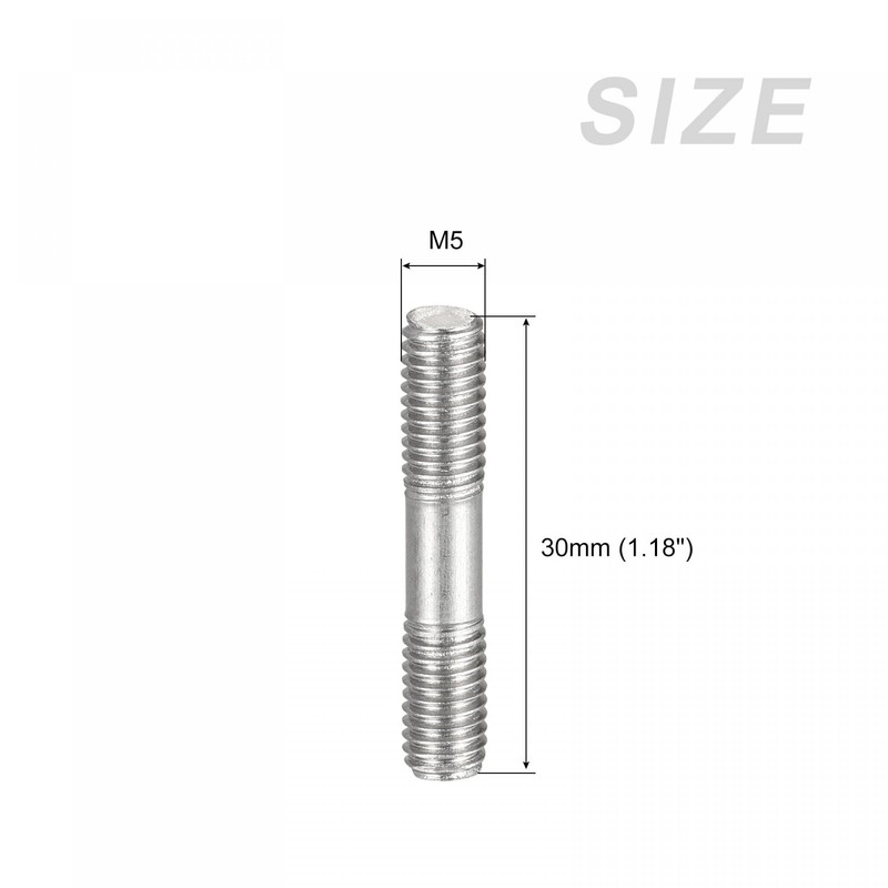 sourcing map Double Ended Stud Screws (M5 Thread 30mm Length)