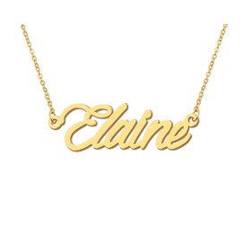 Aoloshow Elaine Name Charm Necklace Stainless Steel 18k Gold Plated Cursive Name Necklace Womens Jewelry for Wedding