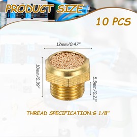 MECCANIXITY 10PCS Pneumatic Exhaust Muffler, g 1/8" Thread Male Sintered Bronze Muffler Air Line Fittings for Pneumatic Tools and Industrial Machinery