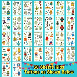 Leesgel 30 Sheets Robot Tattoo Children Boys Luminous Robot Temporary Tattoos Stickers Children's Tattoo Stickers Children's Tattoos Robot Children's Birthday Party Favours Robot Decoration Robot Toy