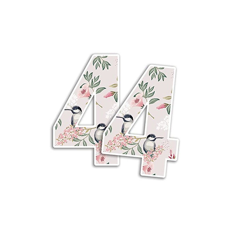 2 x 15cm Tall Floral Birds Number Vinyl Stickers -