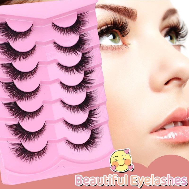 Fox Eye Lashes Natural, Wispy False Eyelashes Clear Band, Fluffy