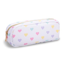 UIXIZQ Bolsa de maquillaje de nailon, bolsa de viaje, bolsa de aseo, organizador de maquillaje, bolsas con cierre para cosméticos, tamaño pequeño, grande para mujeres y niñas, Corazón blanco, Delgado