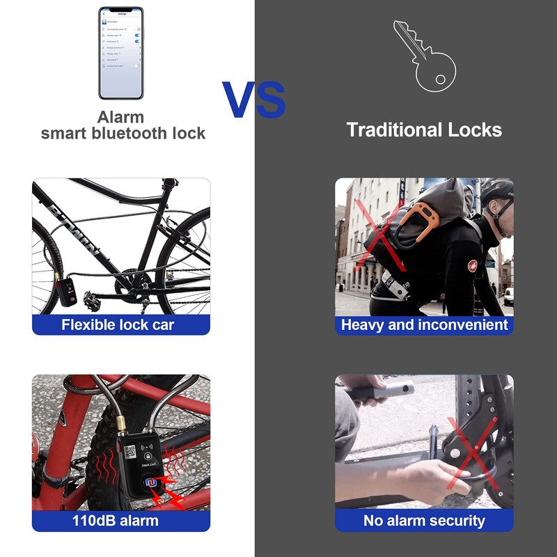 NUNET Bluetooth Bike Lock, NULOCK Anti-Theft Waterproof 71in Steel Cable,