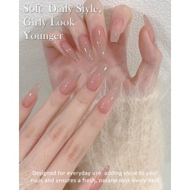 Nude Jelly Nail Gel Glue Polish, 15ml Skin Tone Color Crystal Transparent Nude Neutral Sheer High Gloss Shimmer Gel Polish, Soak Off UV/LED Home DIY Gel Polish Mother’s Day Gift for Women-001