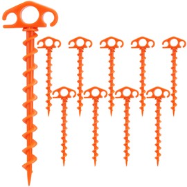 Tent Stakes Sand Stakes for Beach Tent Spiral Anchor Stakes 9.4 Inch Heavy Duty Screw Canopy Stakes for Camping, Hiking and More (10, Orange)