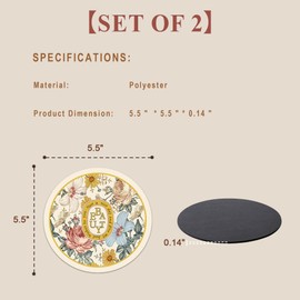 Coaster Set of 2 for Drinks, Absorbent Rubber Desk Coaster Non-Slip Drink Coasters, Vintage Style, Cup & Wine Bottle Coasters, Table Protection for Home, Bar, Kitchen