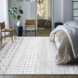 Nailttos Moroccan Area Rug 8x10, Soft Non-Slip Living Room Large Rug, Low-Pile Washable Distressed Farmhouse Rug Indoor Floor Carpet for Bedroom Under Dining Table Home Office