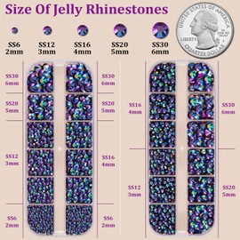 Resin Jelly Rhinestones for Crafting with B7000 Jewelry Glue, 2 Boxes Purplish Black AB Flatback Crystals with 3Pcs 10ml Glue, Bedazzling Non Hotfix Gems for DIY Tumblers Clothing Shoes Manicure