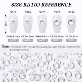 Meibite Crystal Clear Flatback Rhinestones, Glass Rhinestones for Nail Art and Craft, Glue Fix, Loose Crystal Gemstones(Crystal, SS30, 288pcs, 6.4-6.6mm)