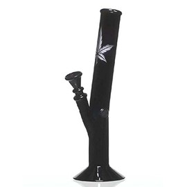 Black glass bong with leaf motif - 26 cm, 14.5 mm funnel chillum - Head & Nature bong collection