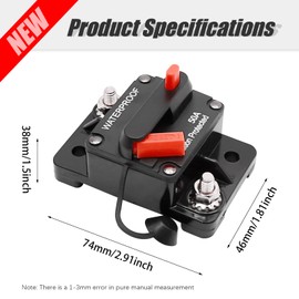 Saihisday 12V- 48V DC Circuit Breaker for Boat Trolling with Manual Reset 50A Water Proof