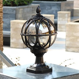 PTOUG Outdoor Post Light Fixture, E26 Base 60W Max Column Lights with Black Aluminum Housing Plus Amber Glass IP55 Waterproof Exterior Pillar Lantern for Driveway Yard Lawn Patio Garden