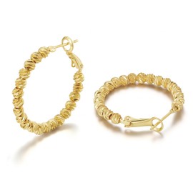 FOXNOV 14K Gold Plated Hoops Earrings for women, Sterling Silver Post Hypoallergenic Earrings, Textured Beaded Design Hoops, Fashion Jewelry Gift