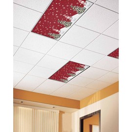 JasmineM Christmas Holly Tree Snowman 2 Pack 4 x 2 Feet Fluorescent Light Covers for Ceiling Lights Classroom, Magnetic Light Covers Filter for Office School Drop Lamp Home Decor, Xmas Snow Red