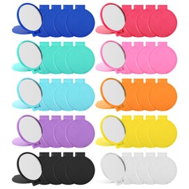 Pafeooui 50 Pcs Mini Folding Mirror, 2.4 in Small Portable Travel Makeup Mirror, 10 Colors Compact Bulk Round Makeup Mirrors for Purse, WomenTravel Daily Use