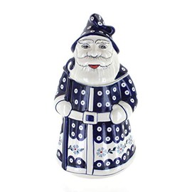 Blue Rose Polish Pottery - Blue Blue Violet Santa Cookie Jar - 12" Tall - Festive Santa Design, Perfect Holiday Gift & Decorative Cookie Storage
